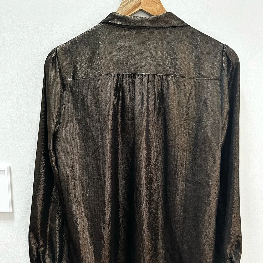 Black/Gold Button Down Shirt with Long Sleeves - Picture 2 of 3